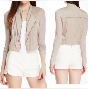 BCBGMaxAzria Kevin Cropped Moto Jacket in Light Stone/Beige Sz S